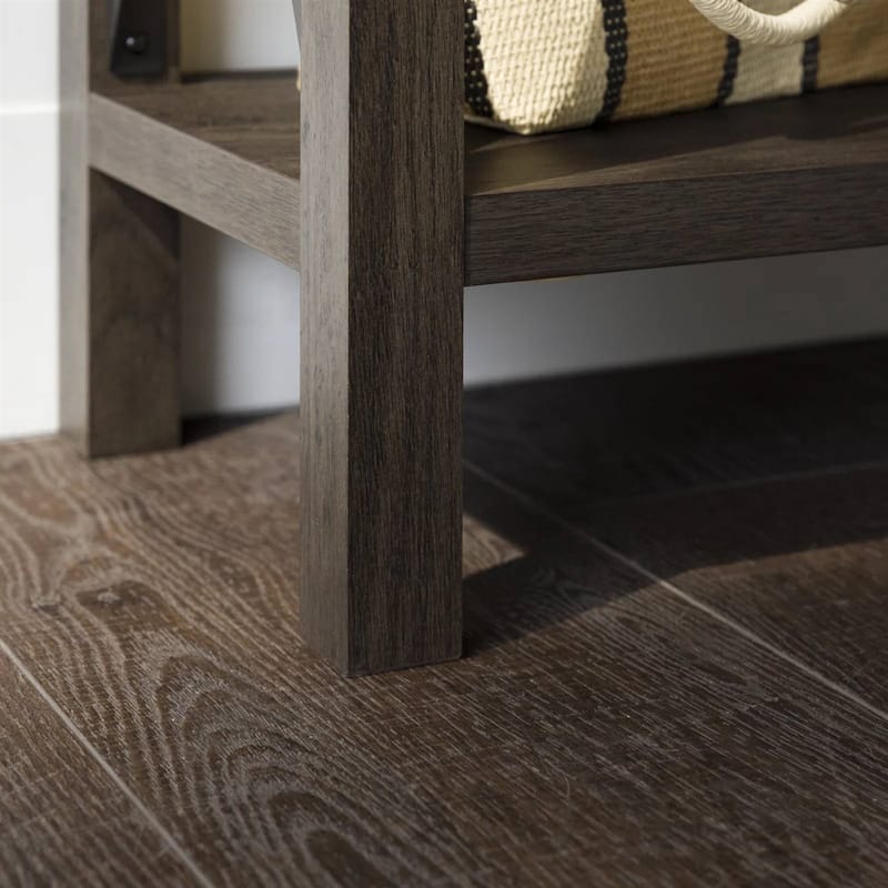 Wood Finish Entryway Console Table with Lower Shelf and Metal Accents for Shoes or Decor - 30'' H X 46'' L X 11.75'' W