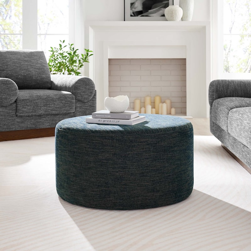 Callum 16"/23"/29"/38" Round Woven Heathered Fabric Upholstered Ottoman - 30"W x 30"L x 16"H - Heathered Weave Azure
