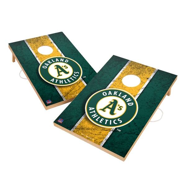 slide 2 of 5, Vintage Oakland Athletics MLB Regulation 2x4 Cornhole Set Include Carry Case