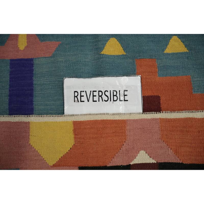 Hand Woven Oriental 100% Wool Carpet Southwestern Modern Multi-Colored Kilim Area Rug - 9' 8'' X 6' 10''