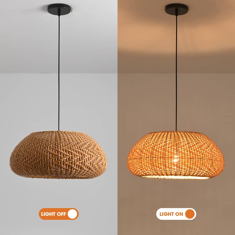 18.9" Bohemian Light Brown Handwoven Rattan Caged Pendant Light - 18.9" D x 18.9" W x 55.12" H