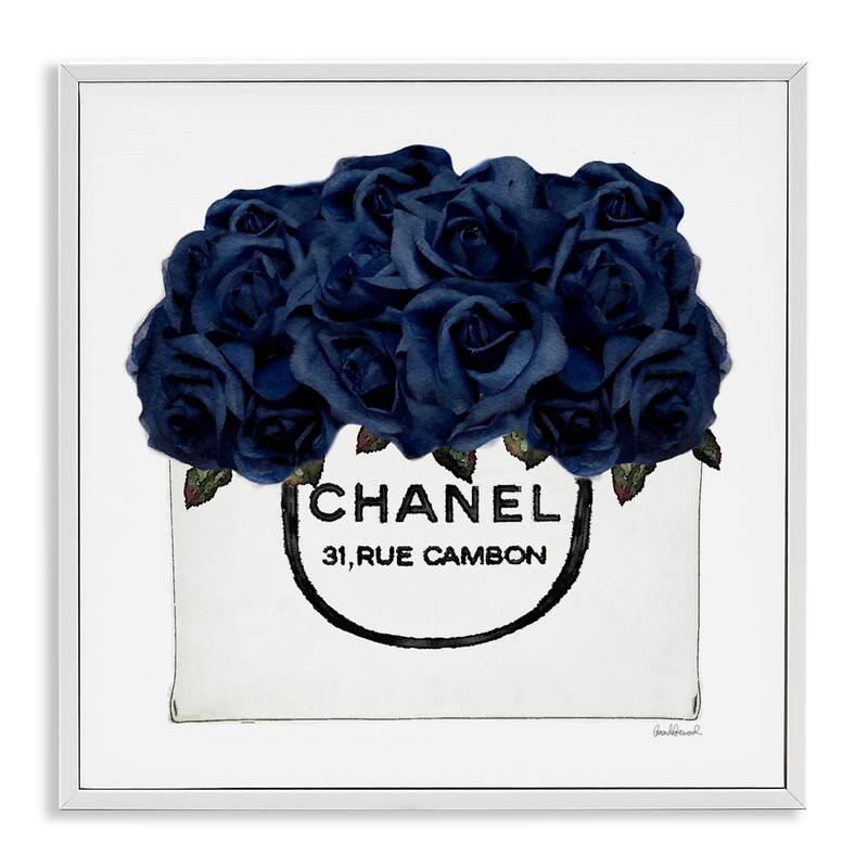 Stupell Chic Navy Blue Roses in Glam Fashion Bag Framed Wall Art - 24 x 24 - White