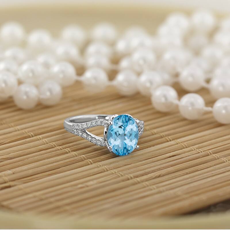 Auriya 3 1/3ct Fancy Oval Sky Blue Topaz and Diamond Engagement Ring 1/3cttw 14k Gold