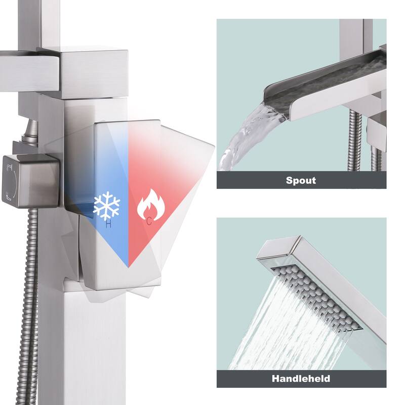 WOWOW Single Handle Freestanding Bathtub Faucet with Handheld Shower