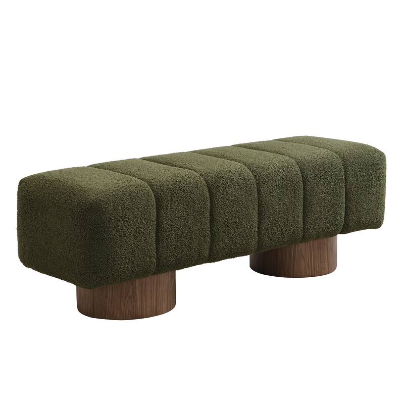 Green Boucle No-Assembly Dining Bench Ottoman