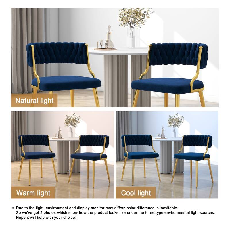 Set of 2 Velvet Dining Chair with Golden Metal Legs