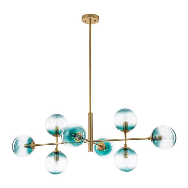 Modern 8-Light Gradient Blue Glass Bubble Linear Sputnik Chandelier