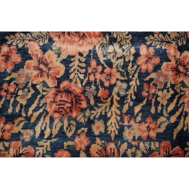 Hand Knotted Oriental 100% Wool Carpet Traditional All-Over Navy Blue & Blues Senneh Area Rug - 10' 5'' X 7' 1''