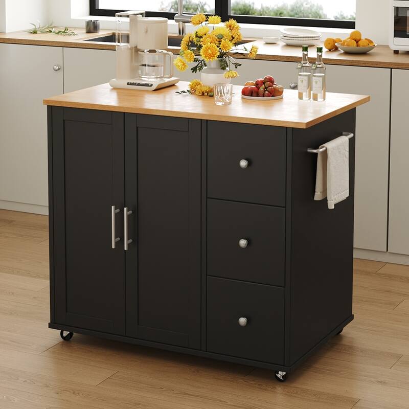 Christopher Knight Home - Urban Kitchen Modern Storage Rolling Kitchen Cart with Adjustable Shelf - Black,Natural