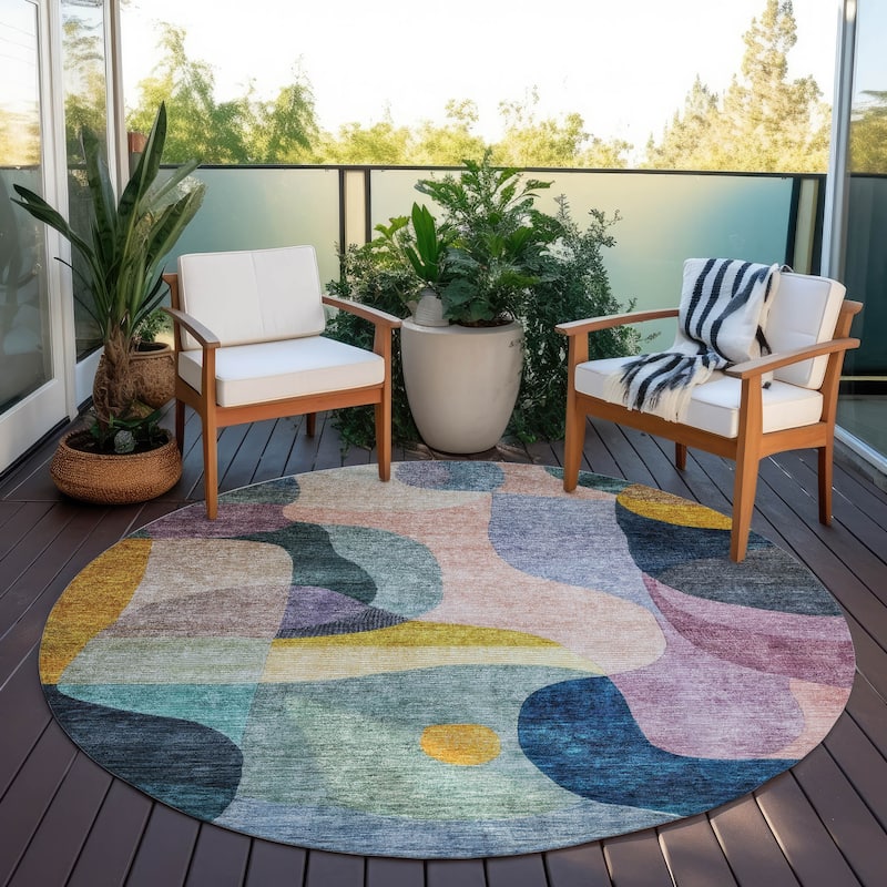 Machine Washable Indoor/ Outdoor Abstract Contemporary Chantille Rug