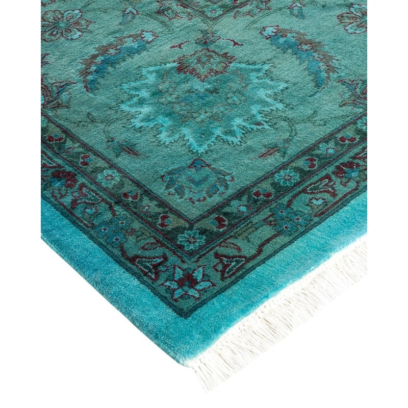 Overton Hand Knotted Wool Vintage Inspired Modern Contemporary Overdyed Blue Area Rug - 10' 1" x 14' 4"