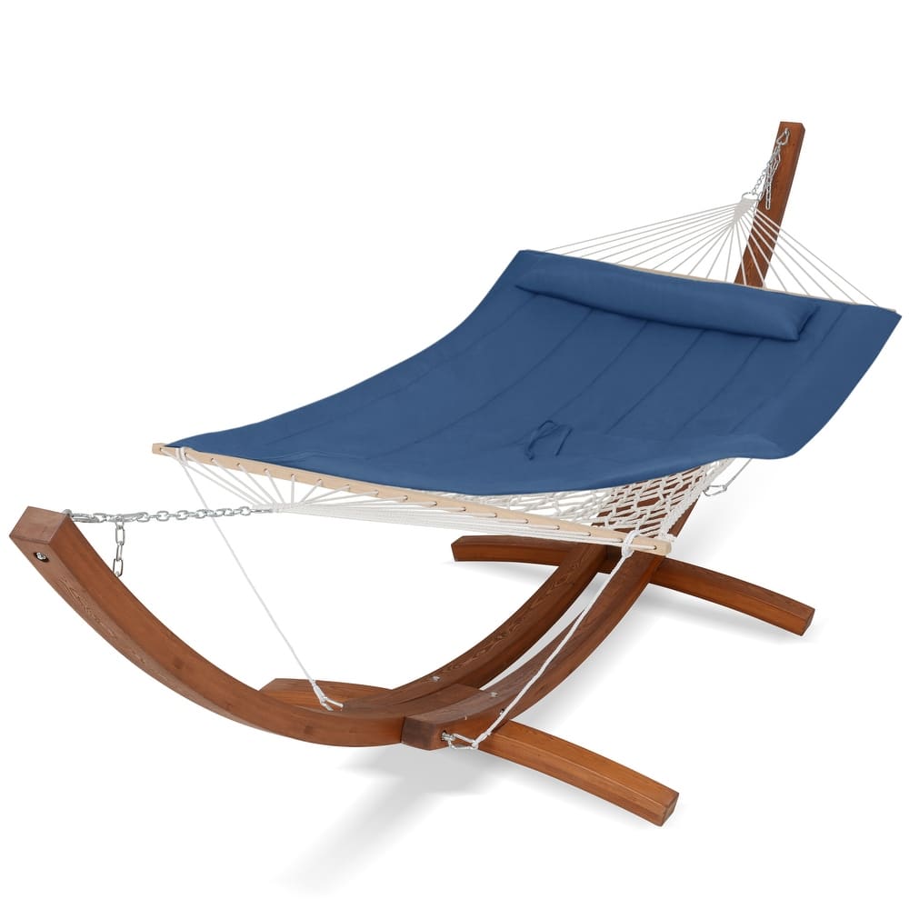 Rope Hammock with 13.5ft Wooden Stand and Removable Pad