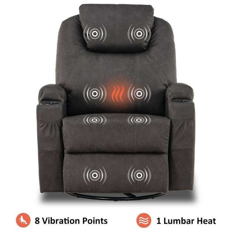MCombo Manual Swivel Glider Rocker Recliner Chair with Massage and Heat, Faux Leather 8031