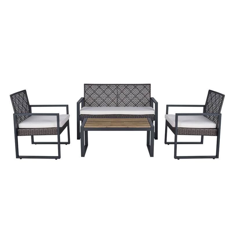 4-Piece Acacia Wood Table Top Patio Furniture Conversation Set for Balcony Porch Garden Backyard Lawn