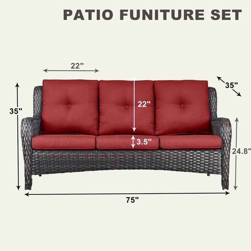 Gymojoy Patio Sofa PE Wicker 3-Seat Sofa