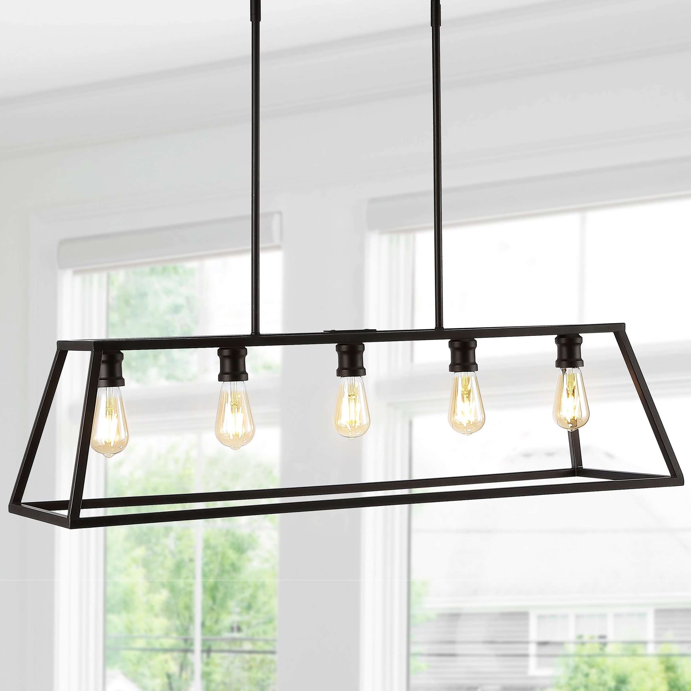 JONATHAN Y Staunton 38" 5-Light Adjustable Iron Farmhouse Vintage LED Dimmable Pendant