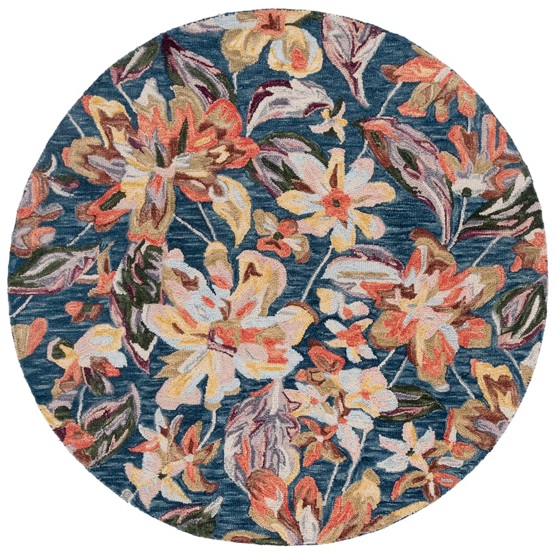 SAFAVIEH Handmade Blossom Clasien French Country Floral Wool Rug - 6' Round - Blue/Gold