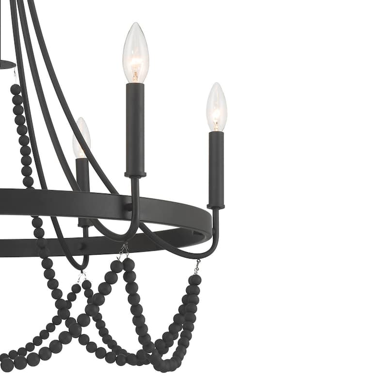 Acroma 6 - Light Steel Dimmable Candle Style Wagon Wheel Chandelier, Bead Chandelier