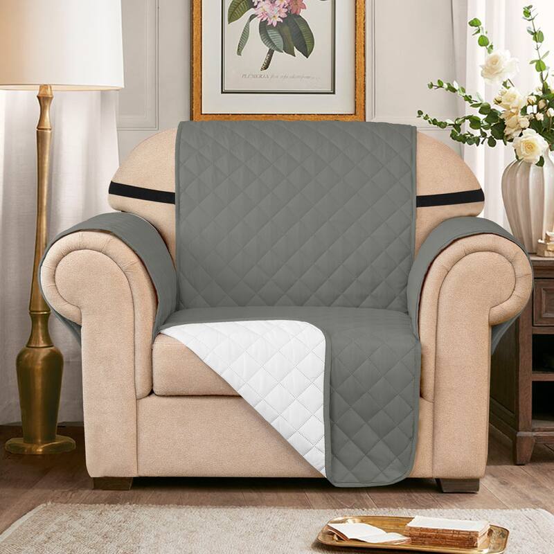 Subrtex Reversible Sofa Couch Cover Quilted Slipcover Furniture Protector - Chair - Light Gray