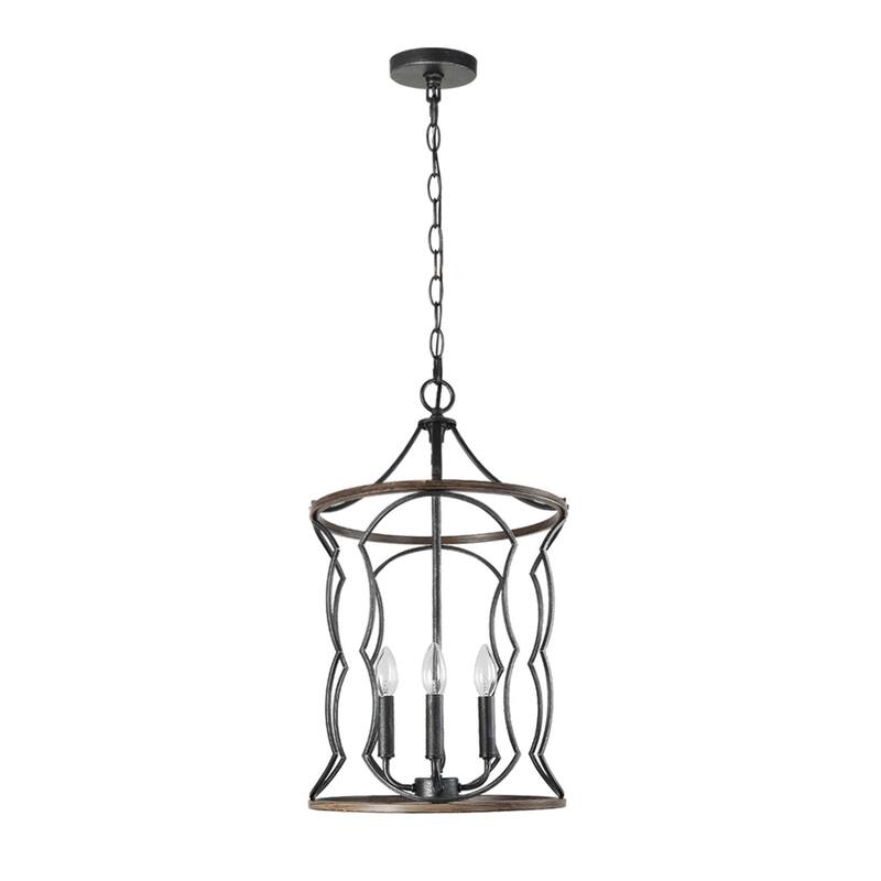 Modern Farmhouse 4-Light Cylinder Wood Grain Chandelier for Kitchen Island