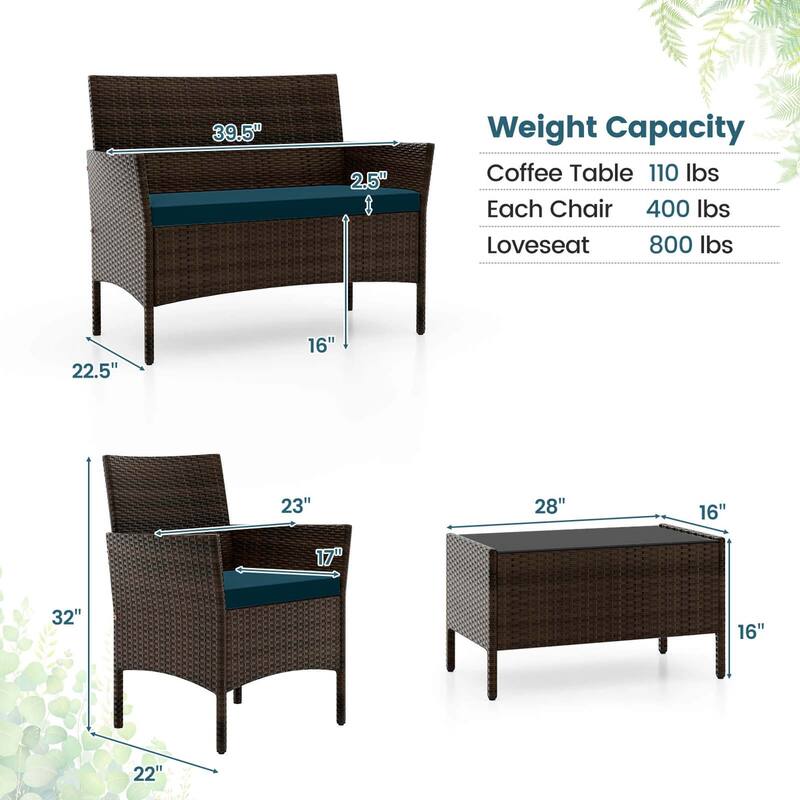 Costway 4 PCS Patio Furniture Set with Washable Cushions and Tempered - See Details