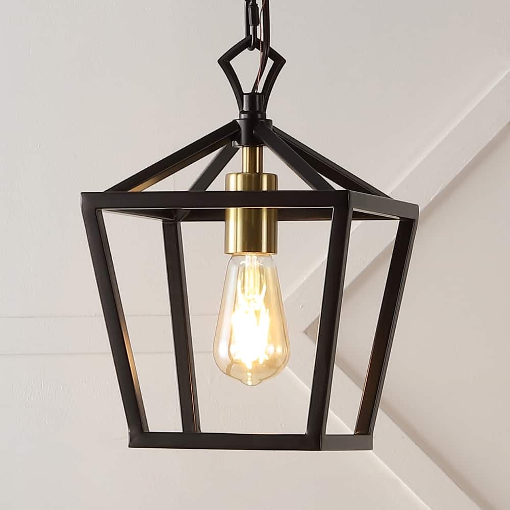 Virginia 8" 1-Light Vintage Farmhouse Iron Chain Pagoda LED Pendant, by JONATHAN Y