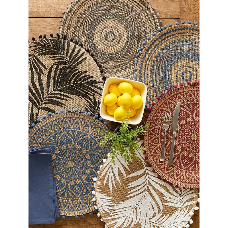DII Block Print On Natural Round Jute Placemat (Set of 6)