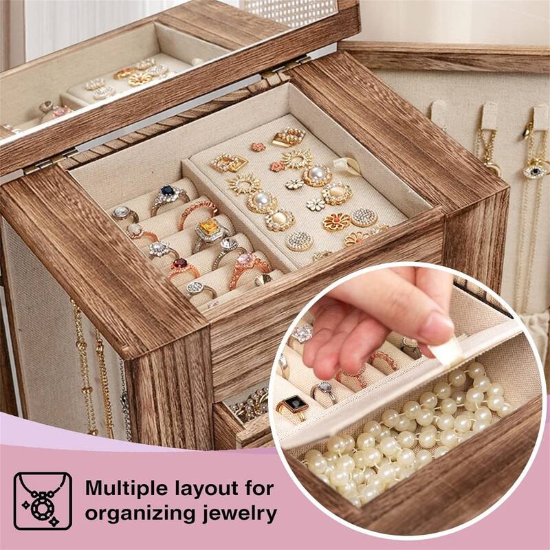 Rustic Organizer with Drawers and Mirror - ‎6.1"D x 10.2"W x 12.9"H - Carbonized Black