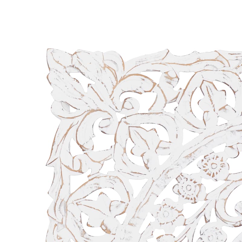 White Wooden Handmade Intricately Carved Floral Home Wall Decor with Mandala Design