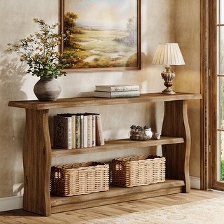 63" Solid Wood Console Table with Storage Shelves - Bed Bath & Beyond ...