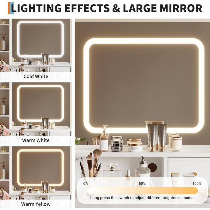 Makeup Vanity Desk with Mirror and Lights for Bedroom, Dressing Room