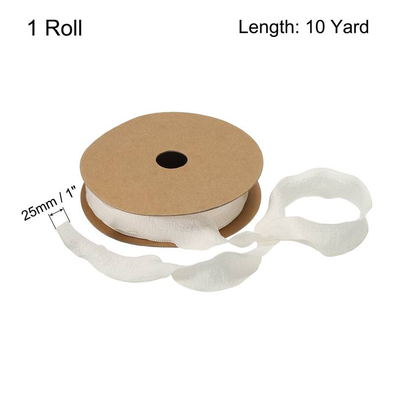 1 Inch 10 Yard Satin Double Ruffle Edge Ribbon Solid Color - Cream White