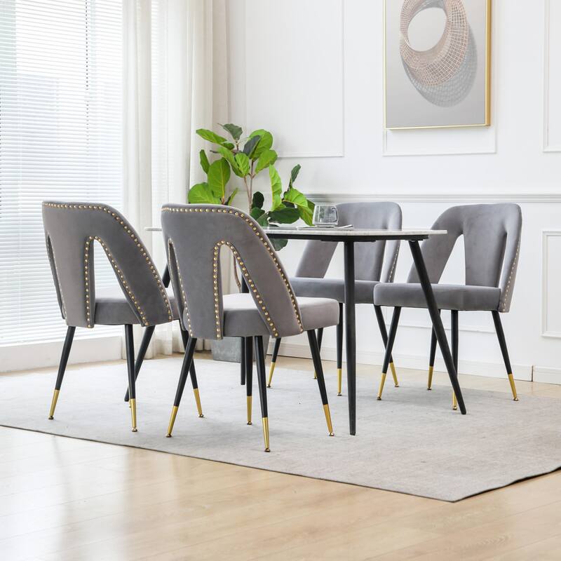 Velvet Upholstered Dining Chair with Nailheads