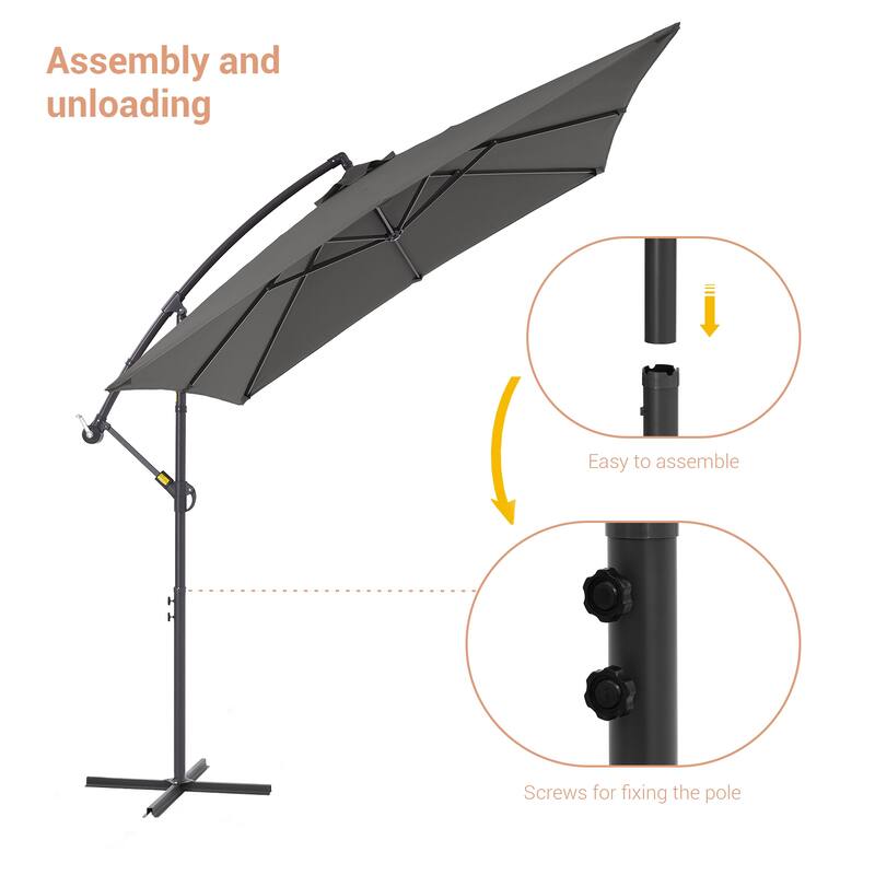 LIVOOSUN 8.2x8.2ft Offset Patio Umbrella Hanging Umbrella w/Steel Ribs