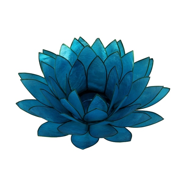 Blue Capiz Shell Lotus Flower Tealight Candle Holder - 3 X 8.25 X 8.25 inches