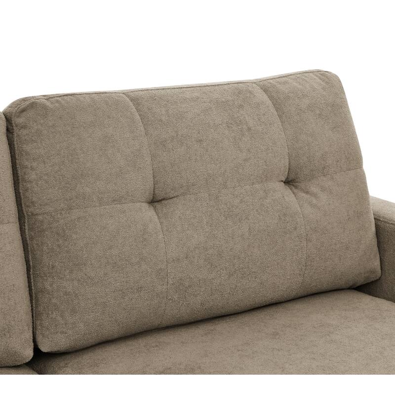 67.7" Wide Mid-Century Modern Tufted Loveseat Sofa in Khaki Polyester with Wooden Legs