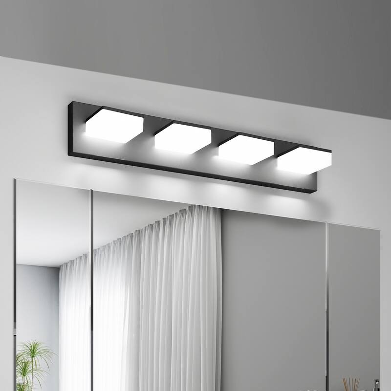 25" 4-Light LED Modern Bathroom Vanity Light Fixture - Black