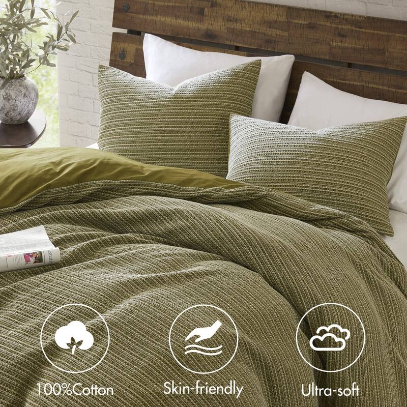 3PCS Full/Queen Waffle Washed Duvet Set