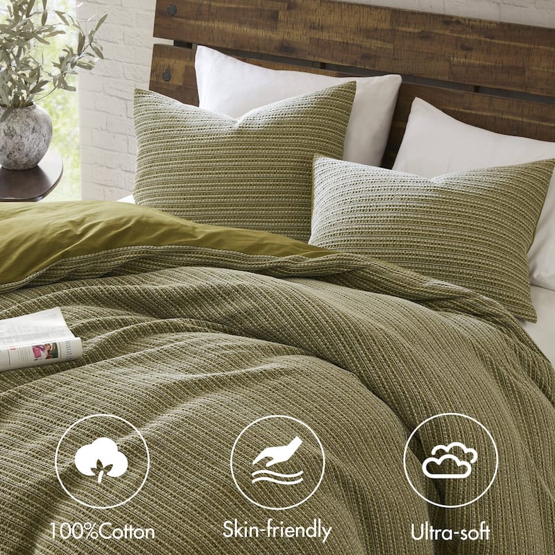 3PCS King/Cal King Waffle Washed Duvet Set