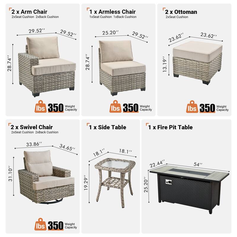 XIZZI 9-Piece Outdoor Patio Furniture Swivel Chair Set with Fire Pit