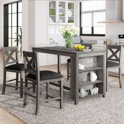 5-Piece Rustic Dining Set with Wooden Bar Table & 4 Chairs