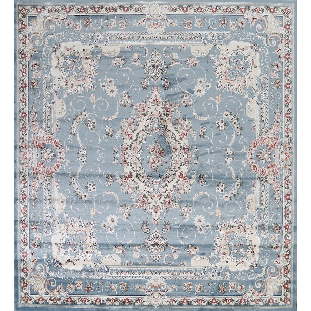 Light Blue Floral Medallion Transitional Turkish Rug Oriental Carpet
