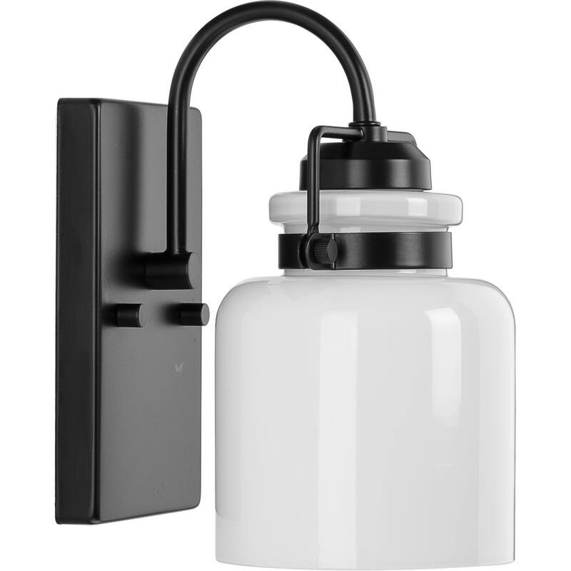 Fessler Collection One-Light Matte Black Opal Glass Farmhouse Bath Light - 5 in x 7 in x 9 in