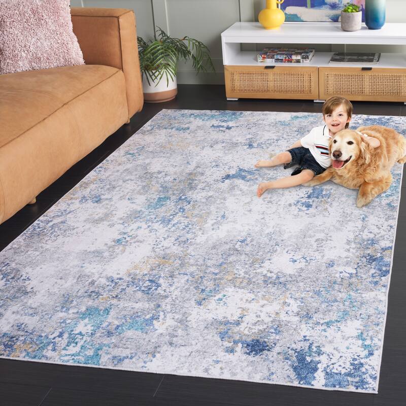 SAFAVIEH Santa Monica Littie Modern & Contemporary Rug - 2'6" x 8' Runner - Ivory/Blue