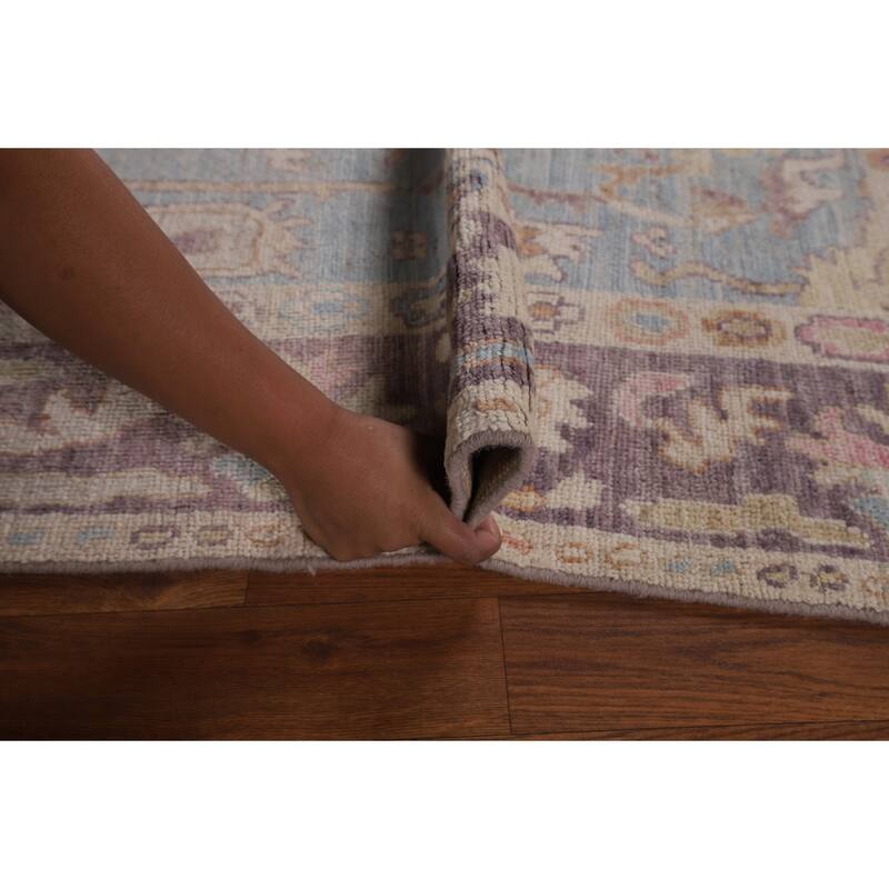 Light Blue Oushak Vegetable Dye Area Rug Hand-Knotted Wool Carpet - 4'1"x 5'9"