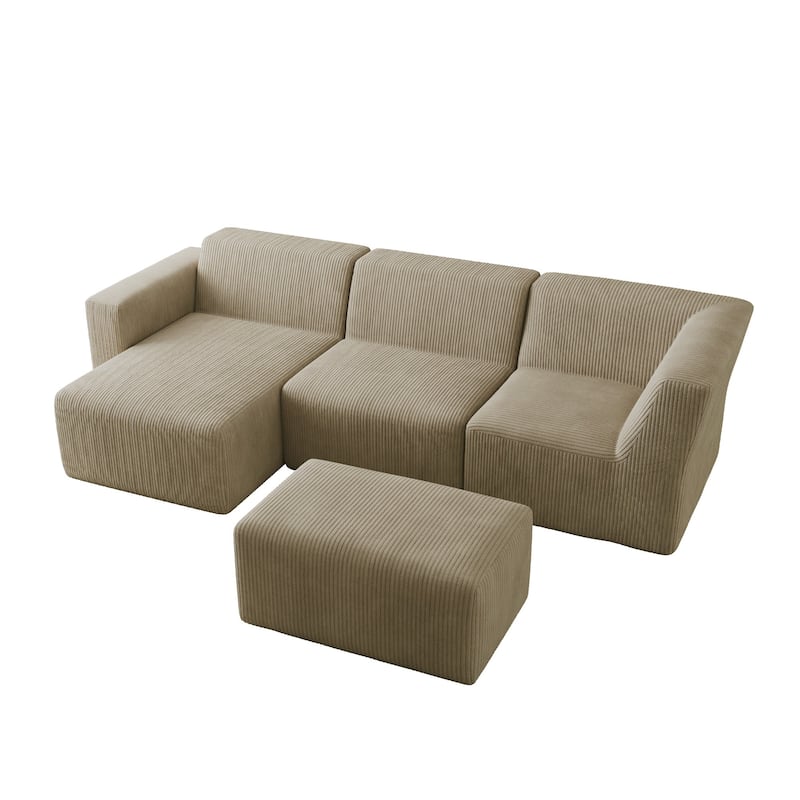 114" W Fully Sponge Molded Modular Sectional Sofa Chaise with Ottoman