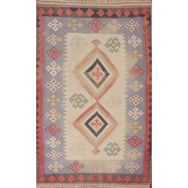 Tribal Kilim Qashqai Persian Vintage Area Rug Hand-Woven Wool Carpet - 4'6"x 7'8"