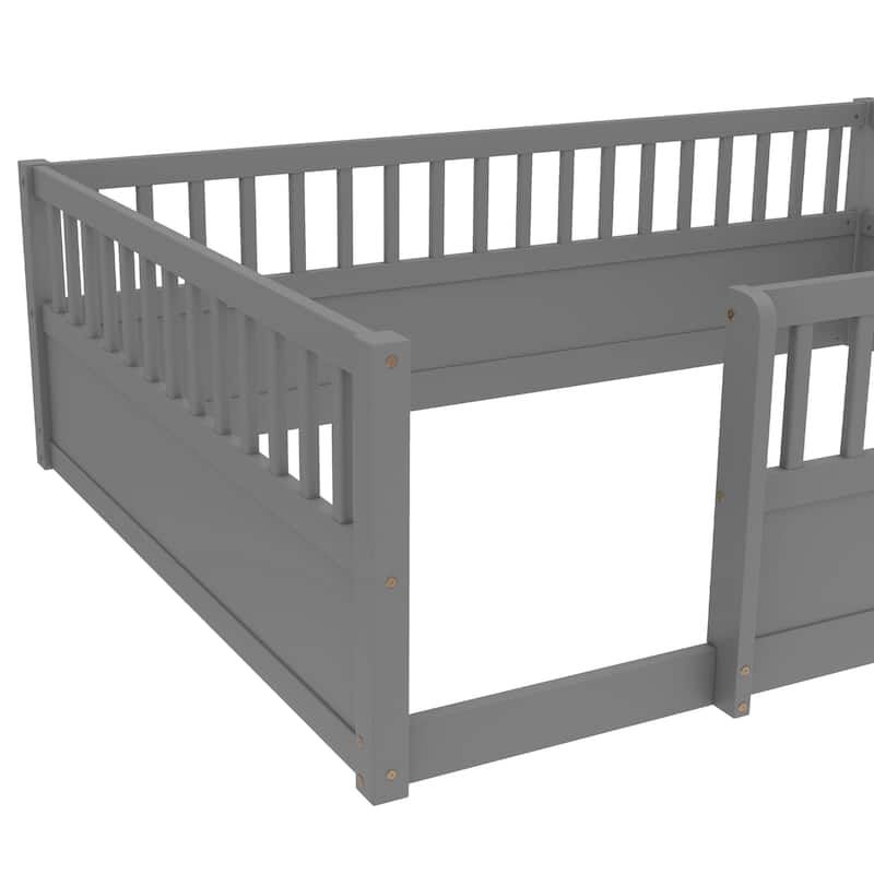 Full Floor Bed Frame with Fence, Montessori wooden children's floor bed,Wood Kids Floor Beds Frame for Bedroom Playroom