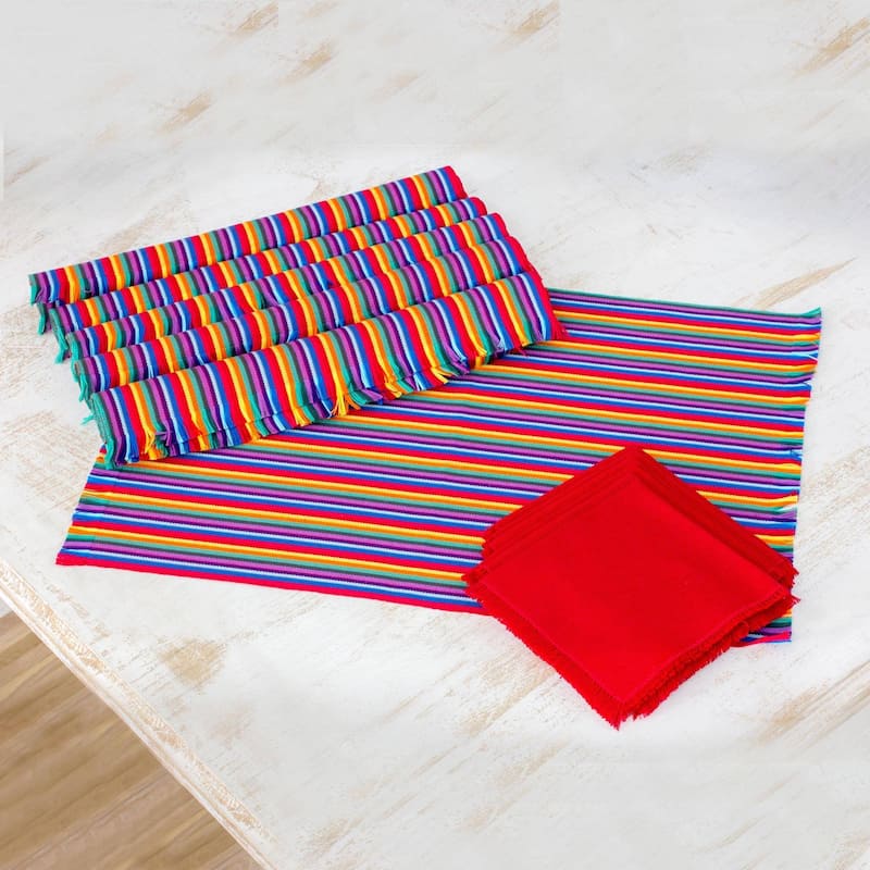 Cotton placemats and napkins, 'Rainbow Inspiration' (set of 6)
