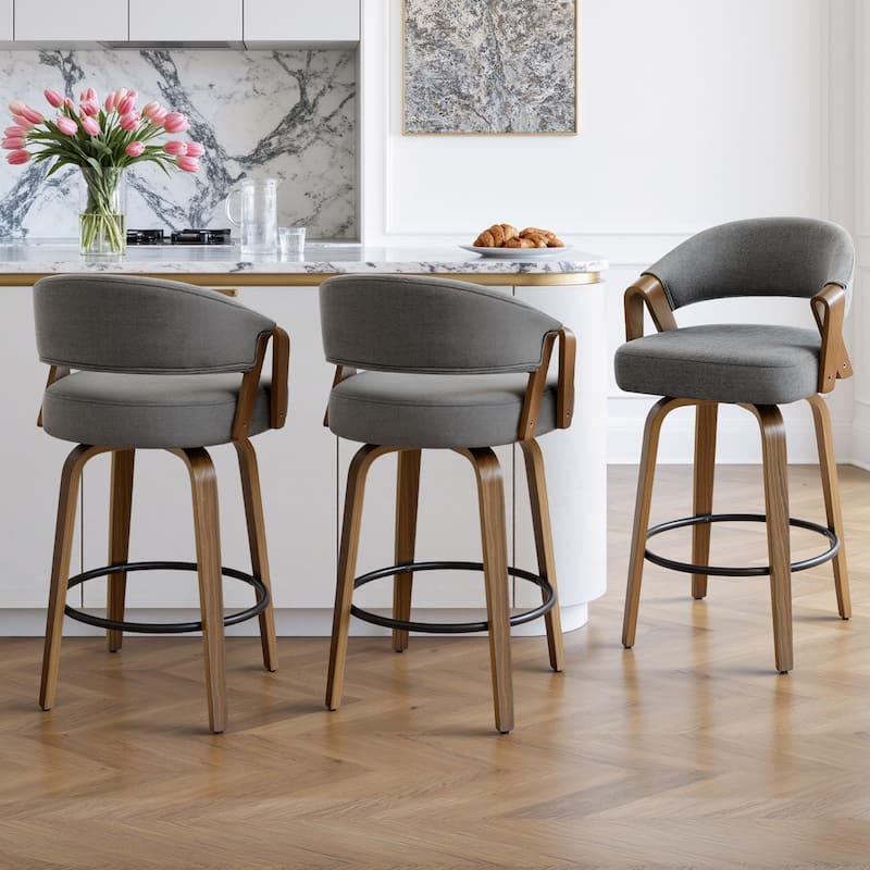 Mid-Century Upholstered Swivel Bar Stool/ Counter Stools with Curved Back - 37.5"H x 20.9"W x 19.9"D